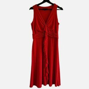 Dress Orange Slinky Knit 12 Ruffle Front Stretch Travel Sleeveless